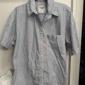 Abercrombie & Fitch Women’s Blue Striped Poplin Shirt—SIZE S (Oversized fit)